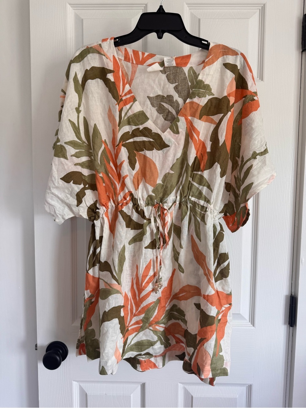 C&C California White with Olive & Coral Leaf Print Tunic Style Swim Coverup